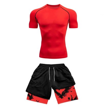 Pánský sportovní set – kompresní tričko a šortky na fitness a běh (Barva (varianta) Grey 3DSCJF029, Velikost 2XL)