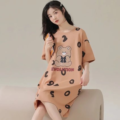 Dámská noční košile s potiskem medvídek (Barva (Varianta) Thin sleeping skirt, Velikost XL)