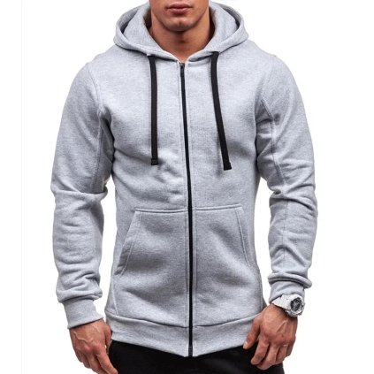 Pánská mikina na zip s kapucí – jednoduchý sportovní styl (Barva Černá, Velikost XL)