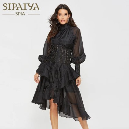 midi šaty s asymetrickým lemem – retro styl s potiskem (Barva (Varianta) Světle zelená, Velikost M)