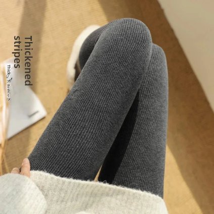 Zimní zateplené pruhované legíny – vysoký pas, hřejivé (Barva (Varianta) Light gray step-on, Velikost L/XL)