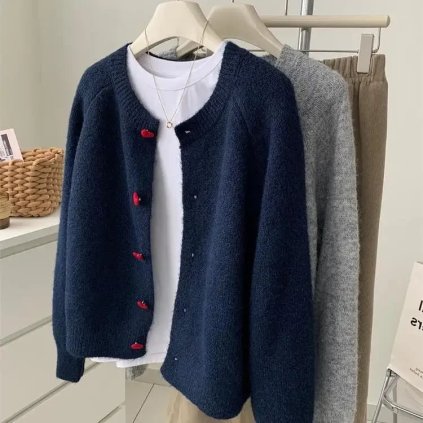 Dámský pletený kardigan – volný střih s vintage vzhledem (Barva Světle šedá, Velikost ONE SIZE)