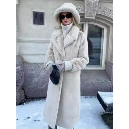 Elegantní dvouřadý kabát z umělé kožešiny pro ženy (Barva Aprikotová, Velikost L)