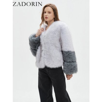Krátký huňatý kabátek z umělé kožešiny (Barva Smetanová, Velikost 3XL)