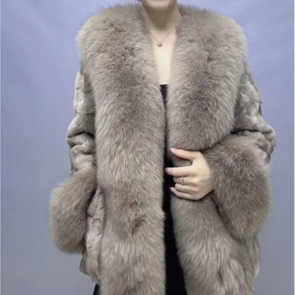 Dámský luxusní kožešinový kabát – zimní (Barva Khaki, Velikost M)