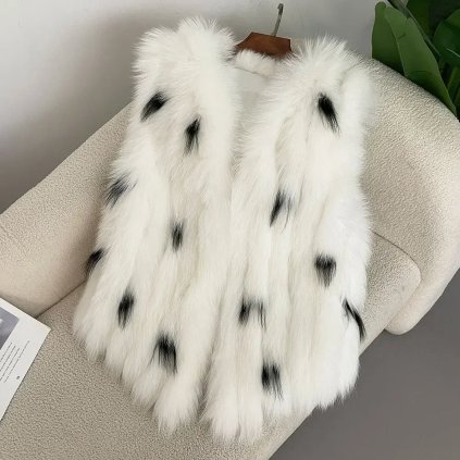 Kožešinová vesta – oboustranná, bez rukávů, V-výstřih (Barva (varianta) Bílá, Velikost ONE SIZE)