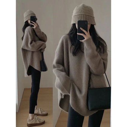 Dámský pletený svetr – zeštíhlující střih, crew neck