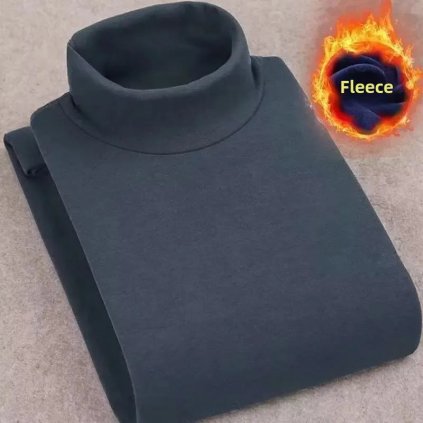 Pánský fleecový rolák – zateplený na zimu s dlouhým rukávem (Barva Khaki, Velikost 3XL)