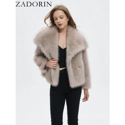 Krátký kabátek z umělé kožešiny s velkým límcem (Barva (varianta) Khaki, Velikost M)