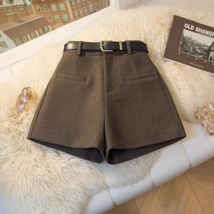 Dámské bavlněné kraťasy s vysokým pasem (Barva (Varianta) Black (without Belt), Velikost M)