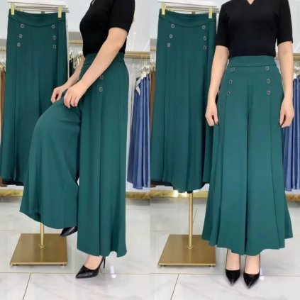 Dlouhé volné kalhoty – s efektem sukně, pohodlný střih (Barva Khaki, Velikost 5XL)