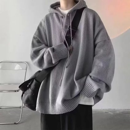 Pánský pletený svetr s kapucí v ležérním vintage stylu