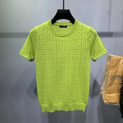 Letní pánské tričko s jemným vzorem a krátkým rukávem (Barva Žlutá, Velikost XL)