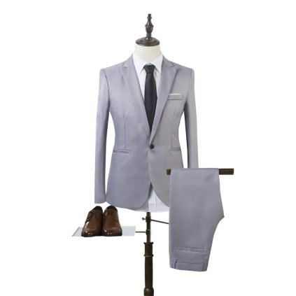Pánský oblek slim střihu – dvoudílná souprava sako + kalhoty (Barva Khaki, Velikost 5XL)