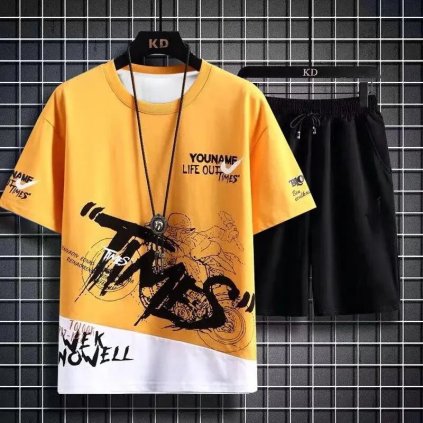 Pánská letní sportovní souprava tričko a kraťasy (Barva (varianta) d07 Green-, Velikost 4XL)