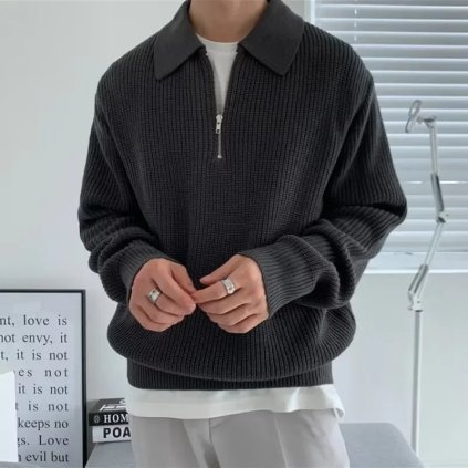 Pánský pletený svetr v harajuku stylu (Barva Khaki, Velikost 2XL)