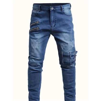 Pánské úzké džíny s elastickým pasem na zipy (Barva Šedá, Velikost 2XL)