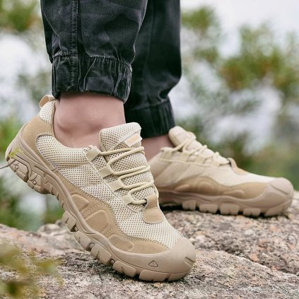 Kožené outdoor tenisky – prodyšné boty s protiskluzovou podrážkou (Barva Khaki, Velikost 43)