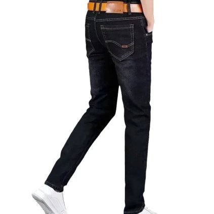 Zimní pánské džínové kalhoty s flísem a rovným střihem (Barva (varianta) Black Barva fleece-lined, Velikost 34)