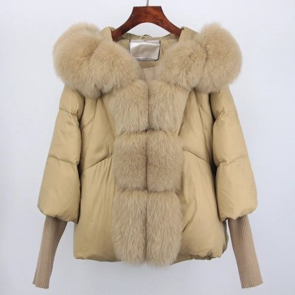 dámská péřová parka – oversize střih s kožešinou