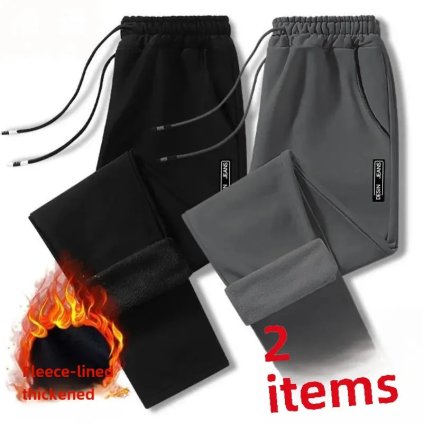 Zateplené pánské tepláky s kapsami – zimní kalhoty (Barva (varianta) Black fleece-lined + light gray fleece-lined, Velikost L)
