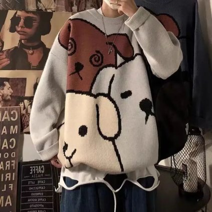 Pánský svetr s potiskem – vintage styl, motiv psa