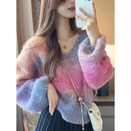 svetr s přechodovým vzorem – volný střih, výstřih do V (Barva (varianta) Rose Red Western style sweater, Velikost XL)