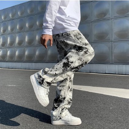 Pánské potištěné džíny s širokými nohavicemi v hip hop stylu (Barva Černo-bílá, Velikost 5SL)