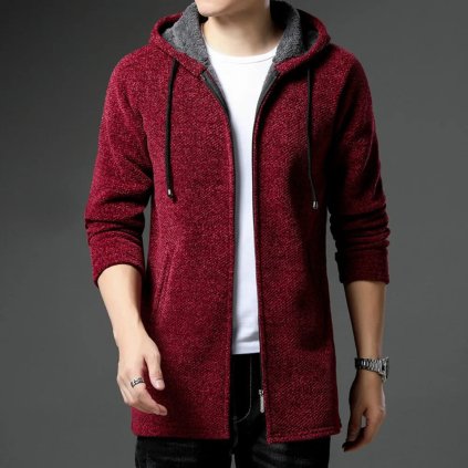 Pánský pletený svetr s kapucí na zip pro jaro a podzim (Barva Černá, Velikost 4XL)