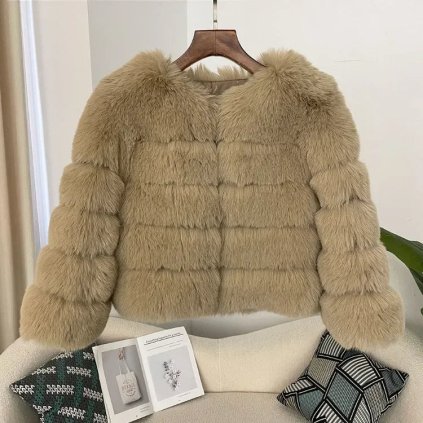 kožešinový kabát s elegantním střihem a silným zateplením (Barva Aprikotová, Velikost M)