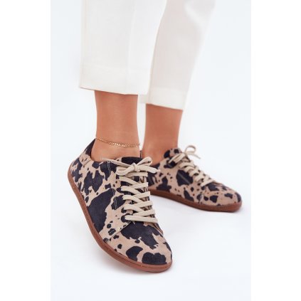 Dámské semišové barefoot tenisky s pruhy Zazoo N1120 Hnědo- (Velikost 38)