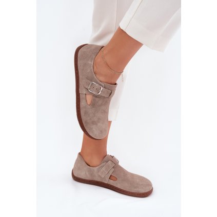 Semišové Polobotky Barefoot Dámské S Přezkou Zazoo N1261 (Velikost 38, Barva Béžová)
