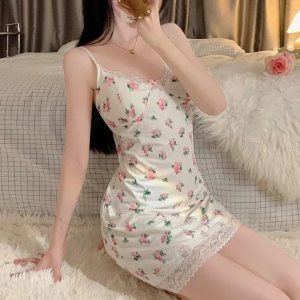 Minišaty s ramínky a krajkou pro domácí pohodu (Barva (Varianta) Without chest pad, Velikost 2XL)
