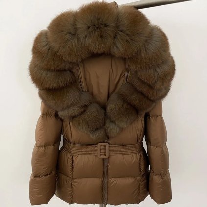 dámská bunda s pravou mývalí kožešinou na kapuci (Barva (varianta) Grey silver, Velikost XL)