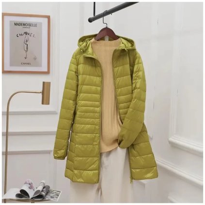 Dámská lehká zimní bunda s kapucí a péřovou výplní (Barva Zelená, Velikost 3XL)