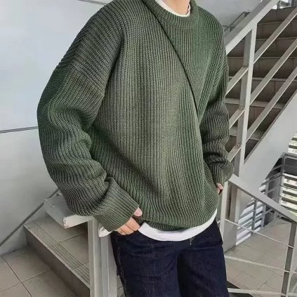 Pánský pletený svetr retri na podzim a zimu (Barva Žlutá, Velikost 2XL)