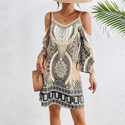 Letní boho šaty s výšivkou, ideální na dovolenou (Barva Barevná, Velikost S)