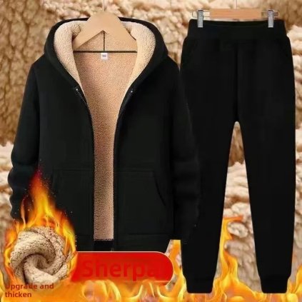 Pánská sportovní souprava s fleecem – mikina a kalhoty (Barva (varianta) Lambswool zipper sweater, Velikost M)