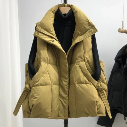 Dámská prošívaná vesta – teplá a moderní (Barva Béžová, Velikost ONE SIZE)