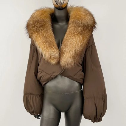 krátká bunda s pravou kožešinou a dlouhým rukávem (Barva (varianta) Brown natural, Velikost M)