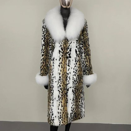zimní kabát s leopardím vzorem a límcem z pravé kožešiny (Barva (varianta) Yellow white, Velikost S)