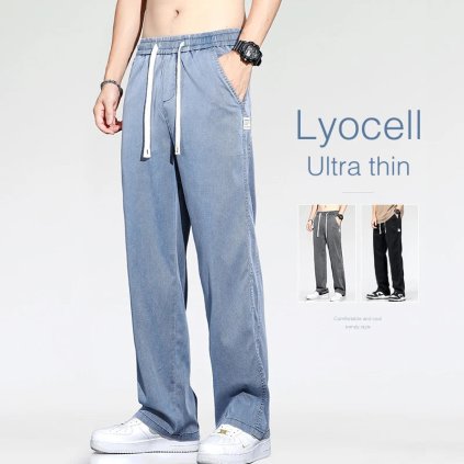 volné džínové kalhoty s vysokým pasem z materiálu lyocell (Barva Černá, Velikost 3XL)