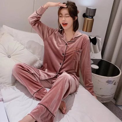 Dvoudílné pyžamo z plyše – teplý domácí komplet (Barva (varianta) 096 cameo Brown, Velikost 4XL)