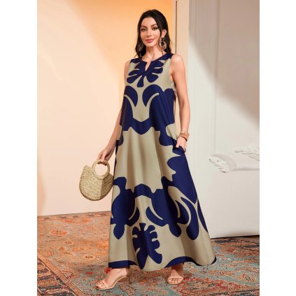 Dlouhé maxi šaty s kapsami – pohodlný volný boho styl (Barva (varianta) VLCQ-123, Velikost L)