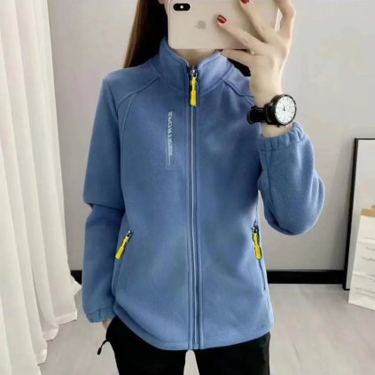 fleece mikina na zip pro sport, turistiku a volný čas (Barva Modrá, Velikost 5XL)