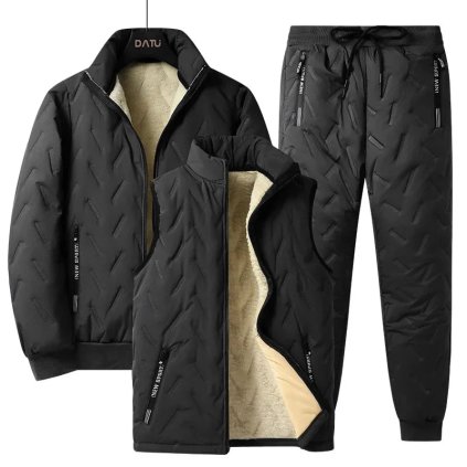 Pánská zimní souprava s fleecem – bunda, vesta a kalhoty (Barva (varianta) Blacktwo-piece set, Velikost 3XL)
