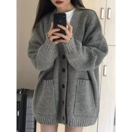 Volný svetr v cardigan stylu pro podzim a zimu (Barva Krémová, Velikost XL)