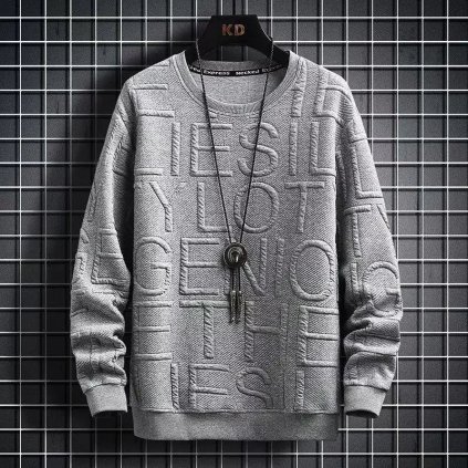 Pánská mikina s kulatým výstřihem a nápisy (Barva Šedá, Velikost 3XL)