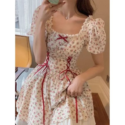 letní šaty s květinovým vzorem – romantický střih s mašlí (Barva (Varianta) Color, Velikost 2XL)