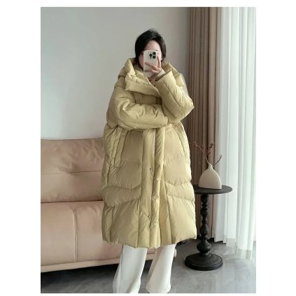 Dámská péřová bunda s kapucí – moderní styl, volný střih (Barva (varianta) Yellow 90 down, Velikost ONE SIZE)